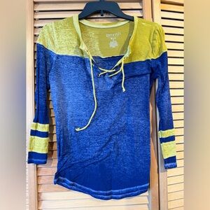 Poof! Navy and Lime Green Lace-Up Colorblock Top